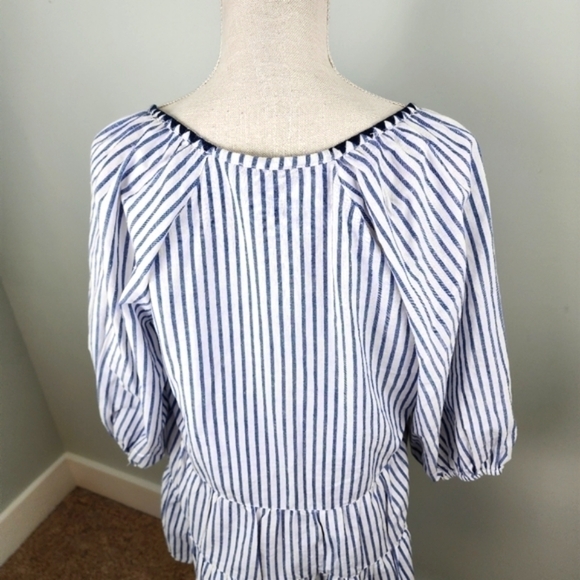 Melissa Paige Women’s Plunge V Neck Linen Baloon Sleeve Top Blouse Blue Size Med - Picture 7 of 10